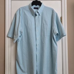 Men's Stafford XXL/18 Short Sleeve Oxford Dress Shirt Cotton Blend Blue Formal